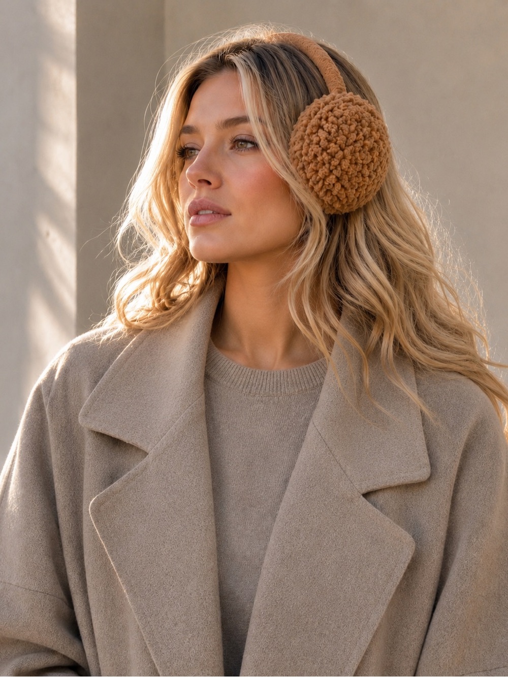 Camel Teddy Sherpa Earmuffs Cozy Plush Winter Ear Warmers